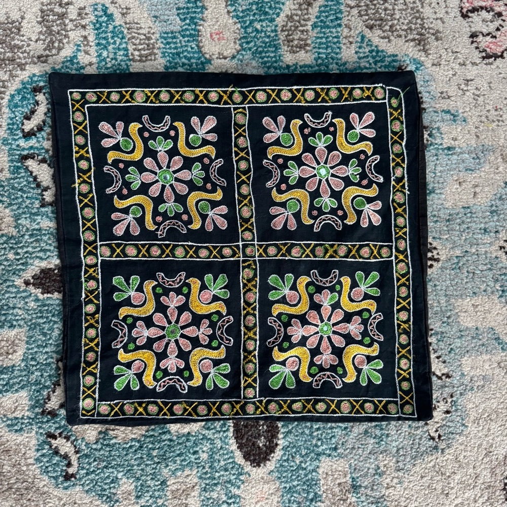 Embroidered Black Square Pillow Case
